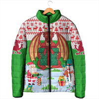 Wales Christmas Padded Jacket with Red Dragon Gift and Holiday Crest Snow Scene - Wonder Print Shop