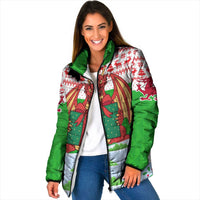 Wales Christmas Padded Jacket with Red Dragon Gift and Holiday Crest Snow Scene - Wonder Print Shop