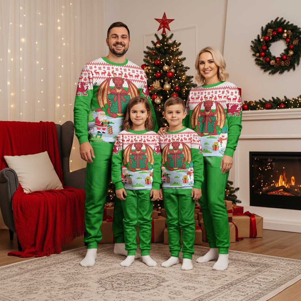 Wales Christmas Pajama Set with Red Dragon Gift and Holiday Crest Snow Scene - Wonder Print Shop