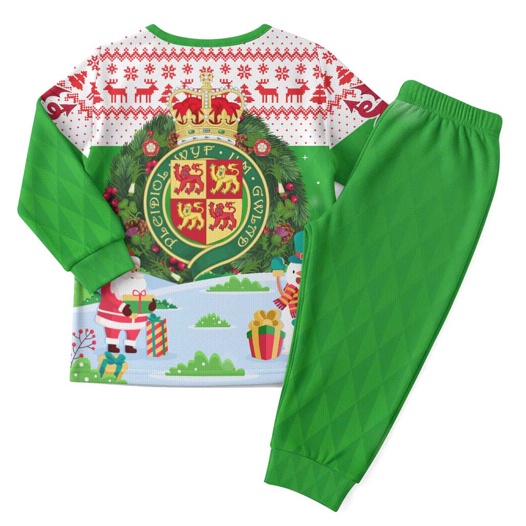 Wales Christmas Pajama Set with Red Dragon Gift and Holiday Crest Snow Scene - Wonder Print Shop