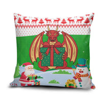 Wales Christmas Pillow Cover with Red Dragon Gift and Holiday Crest Snow Scene - Wonder Print Shop