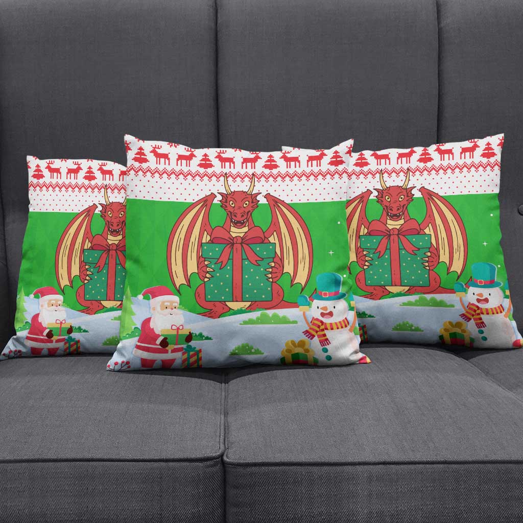 Wales Christmas Pillow Cover with Red Dragon Gift and Holiday Crest Snow Scene - Wonder Print Shop