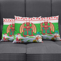 Wales Christmas Pillow Cover with Red Dragon Gift and Holiday Crest Snow Scene - Wonder Print Shop