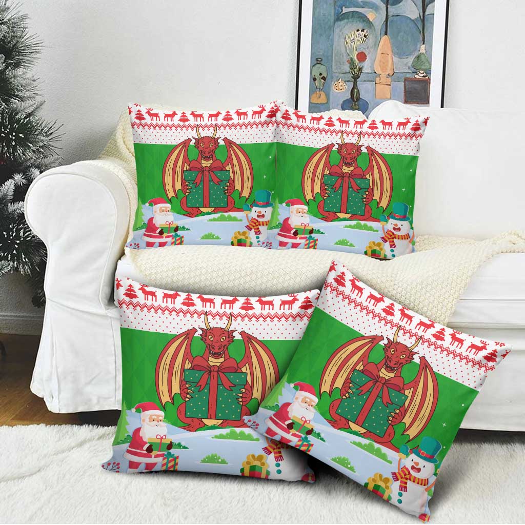 Wales Christmas Pillow Cover with Red Dragon Gift and Holiday Crest Snow Scene - Wonder Print Shop