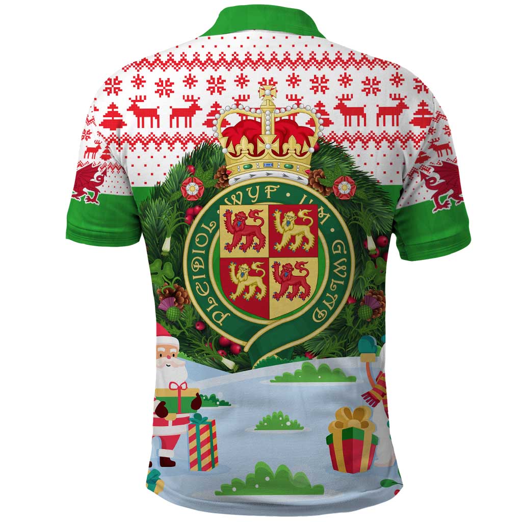 Wales Christmas Polo Shirt with Red Dragon Gift and Holiday Crest Snow Scene - Wonder Print Shop