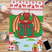 Wales Christmas Puzzle with Red Dragon Gift and Holiday Crest Snow Scene - Wonder Print Shop