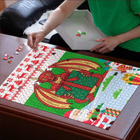 Wales Christmas Puzzle with Red Dragon Gift and Holiday Crest Snow Scene - Wonder Print Shop
