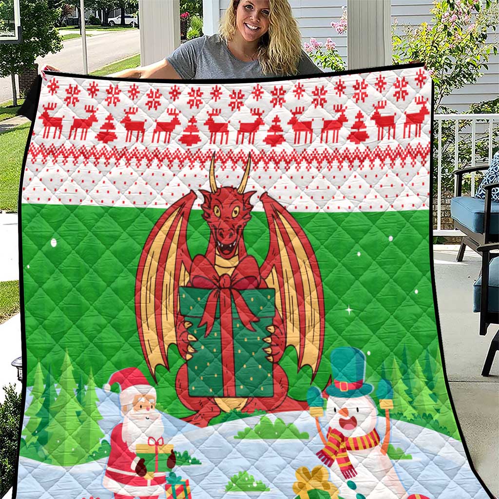 Wales Christmas Quilt with Red Dragon Gift and Holiday Crest Snow Scene - Wonder Print Shop