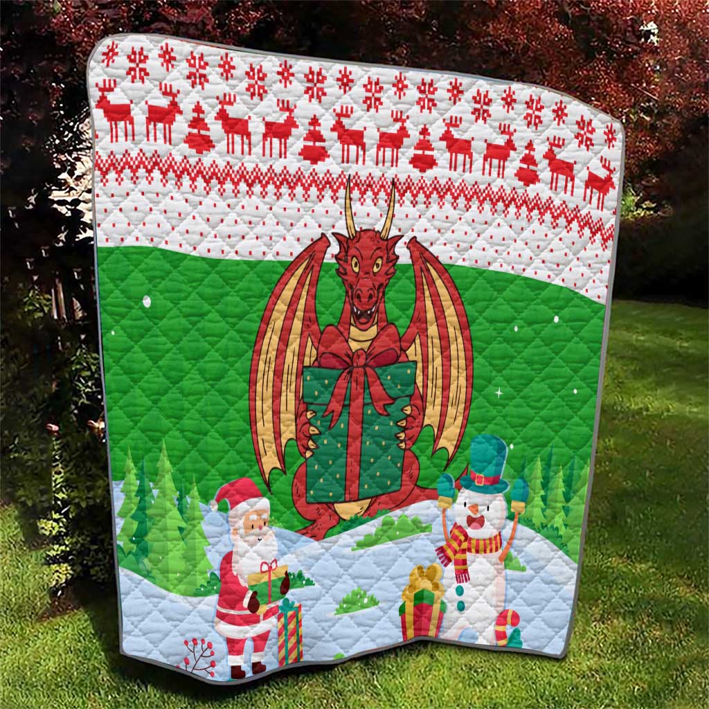 Wales Christmas Quilt with Red Dragon Gift and Holiday Crest Snow Scene - Wonder Print Shop