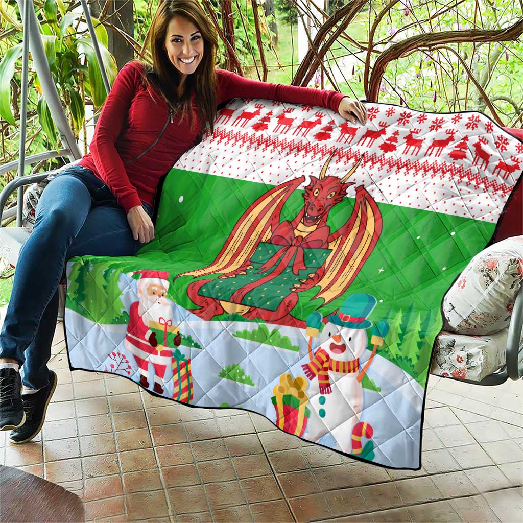Wales Christmas Quilt with Red Dragon Gift and Holiday Crest Snow Scene - Wonder Print Shop