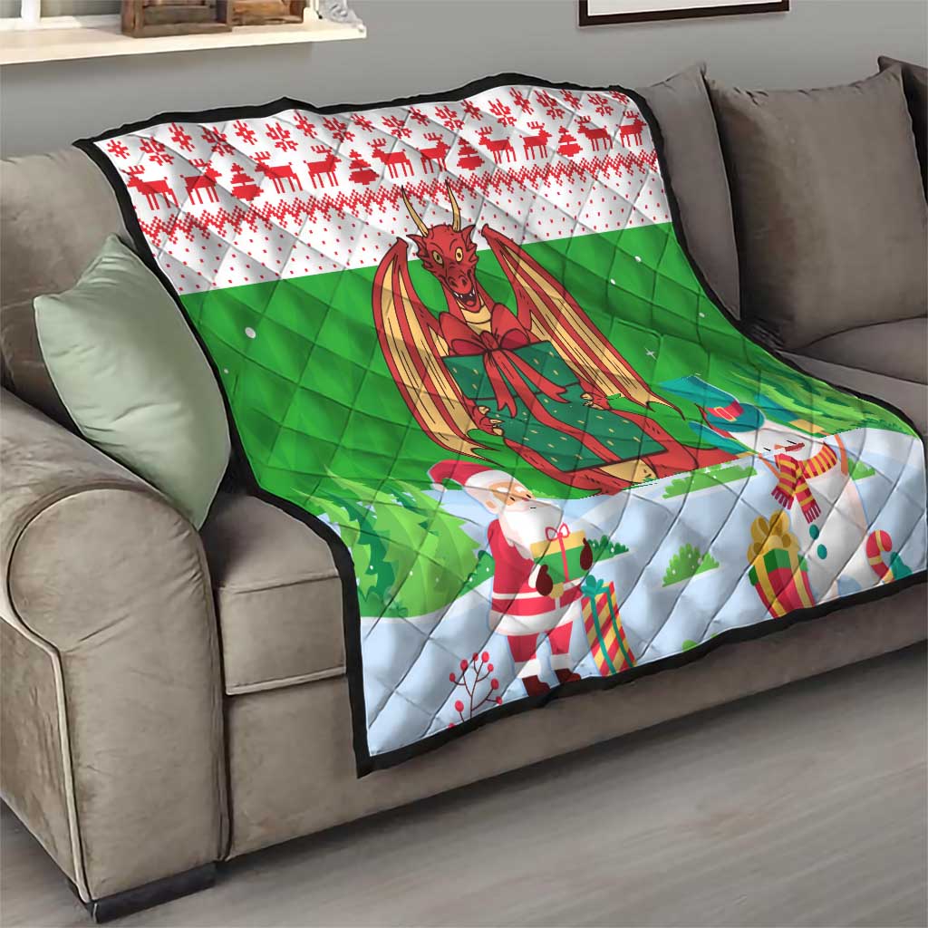 Wales Christmas Quilt with Red Dragon Gift and Holiday Crest Snow Scene - Wonder Print Shop
