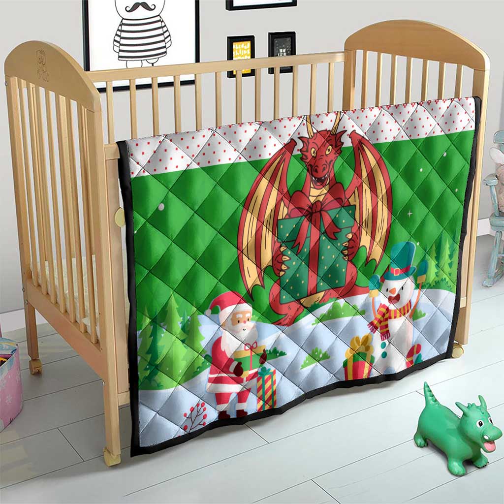 Wales Christmas Quilt with Red Dragon Gift and Holiday Crest Snow Scene - Wonder Print Shop