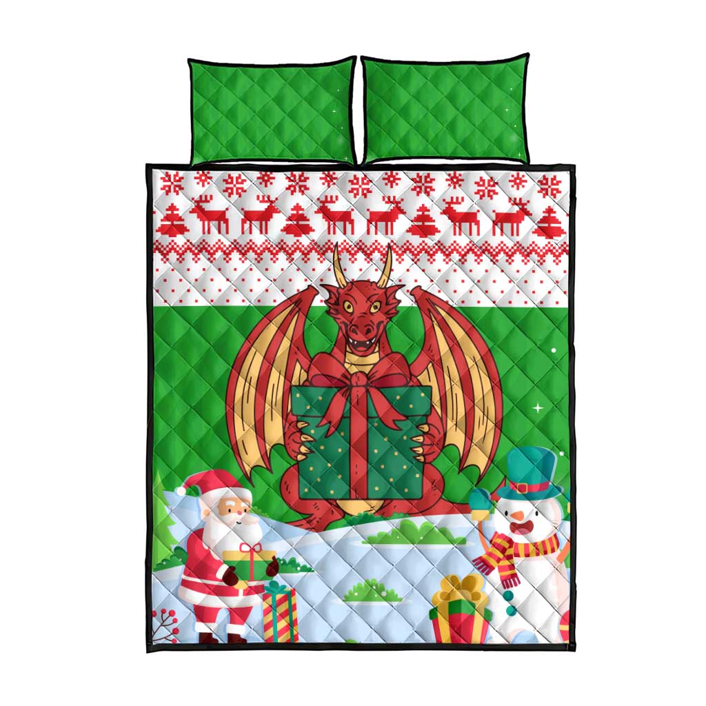 Wales Christmas Quilt Bed Set with Red Dragon Gift and Holiday Crest Snow Scene - Wonder Print Shop