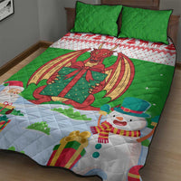 Wales Christmas Quilt Bed Set with Red Dragon Gift and Holiday Crest Snow Scene - Wonder Print Shop