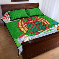 Wales Christmas Quilt Bed Set with Red Dragon Gift and Holiday Crest Snow Scene - Wonder Print Shop