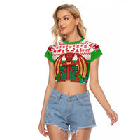 Wales Christmas Raglan Cropped T Shirt with Red Dragon Gift and Holiday Crest Snow Scene - Wonder Print Shop
