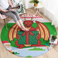 Wales Christmas Round Carpet with Red Dragon Gift and Holiday Crest Snow Scene - Wonder Print Shop