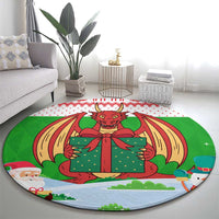 Wales Christmas Round Carpet with Red Dragon Gift and Holiday Crest Snow Scene - Wonder Print Shop