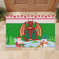 Wales Christmas Rubber Doormat with Red Dragon Gift and Holiday Crest Snow Scene - Wonder Print Shop