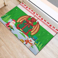 Wales Christmas Rubber Doormat with Red Dragon Gift and Holiday Crest Snow Scene - Wonder Print Shop