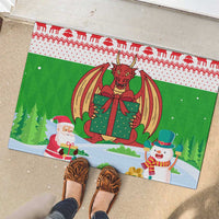 Wales Christmas Rubber Doormat with Red Dragon Gift and Holiday Crest Snow Scene - Wonder Print Shop