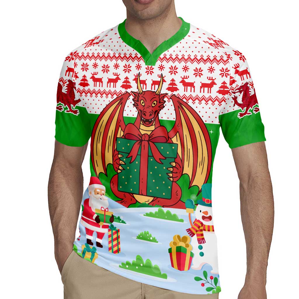 Wales Christmas Rugby Jersey with Red Dragon Gift and Holiday Crest Snow Scene - Wonder Print Shop