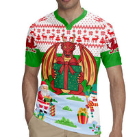 Wales Christmas Rugby Jersey with Red Dragon Gift and Holiday Crest Snow Scene - Wonder Print Shop