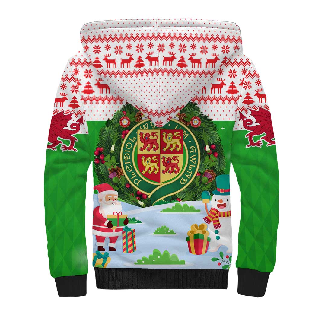 Wales Christmas Sherpa Hoodie with Red Dragon Gift and Holiday Crest Snow Scene - Wonder Print Shop
