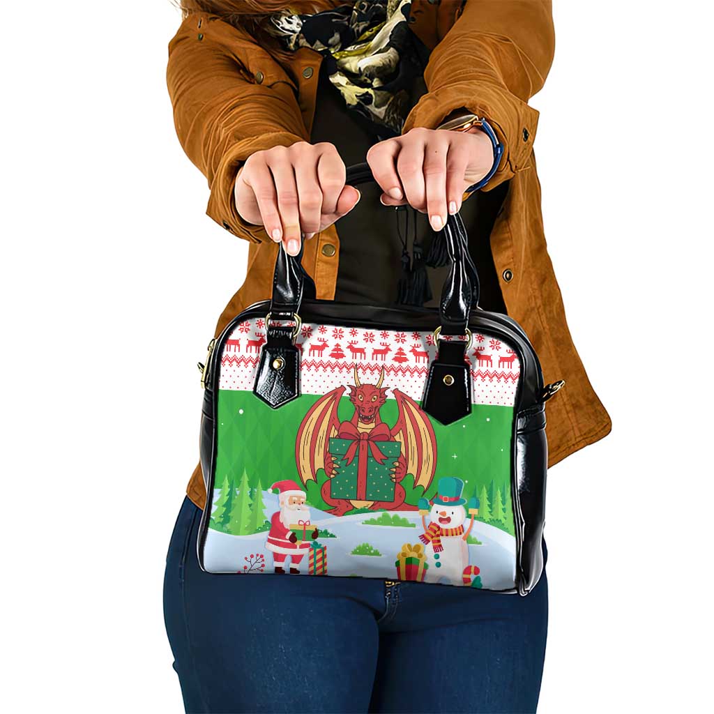 Wales Christmas Shoulder Handbag with Red Dragon Gift and Holiday Crest Snow Scene - Wonder Print Shop