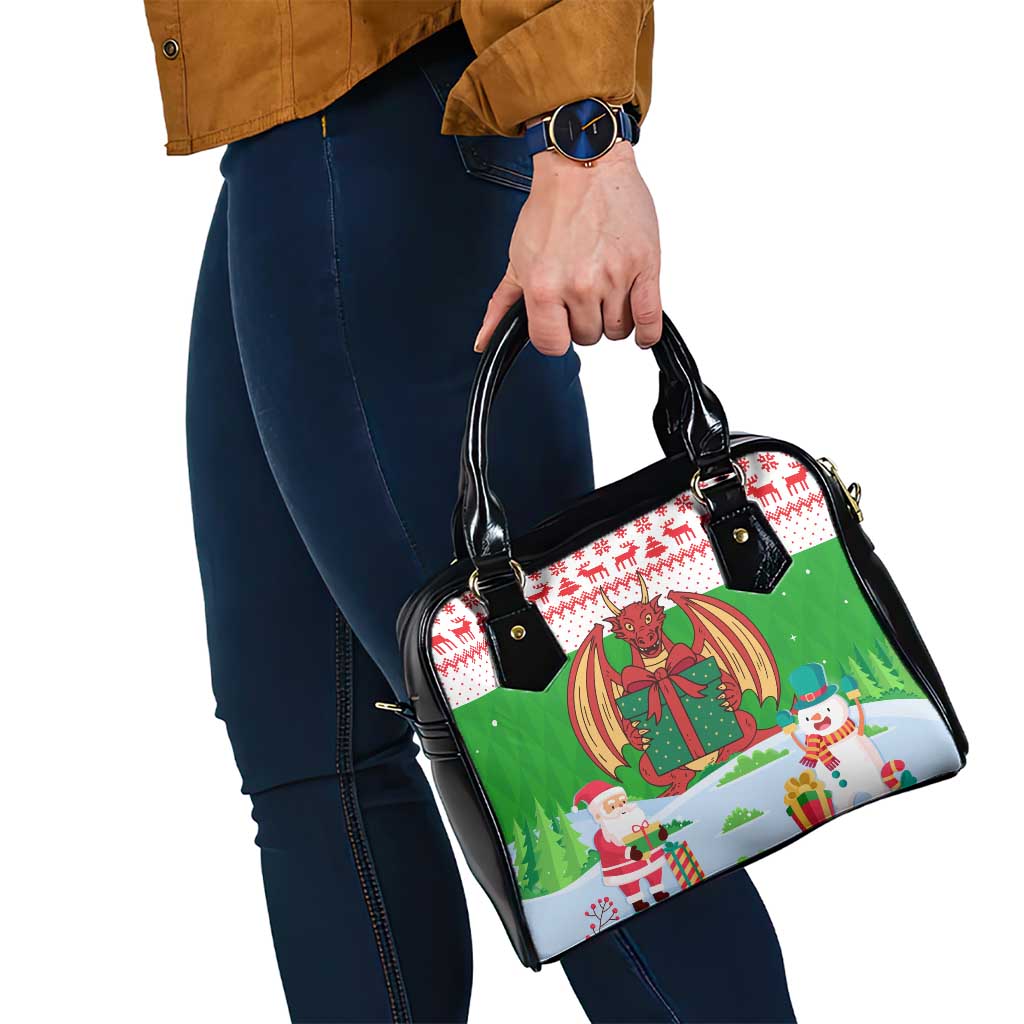 Wales Christmas Shoulder Handbag with Red Dragon Gift and Holiday Crest Snow Scene - Wonder Print Shop
