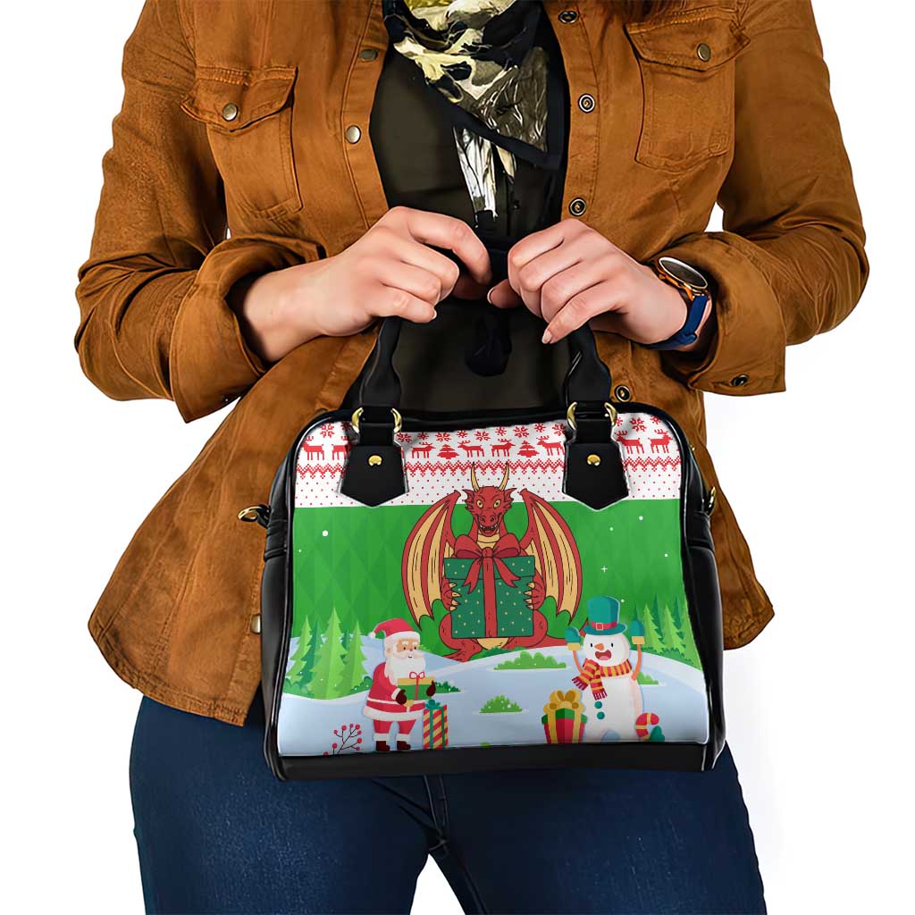 Wales Christmas Shoulder Handbag with Red Dragon Gift and Holiday Crest Snow Scene - Wonder Print Shop