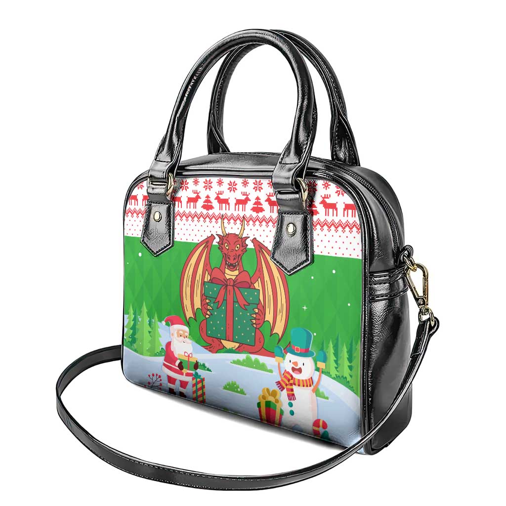 Wales Christmas Shoulder Handbag with Red Dragon Gift and Holiday Crest Snow Scene - Wonder Print Shop