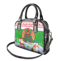 Wales Christmas Shoulder Handbag with Red Dragon Gift and Holiday Crest Snow Scene - Wonder Print Shop