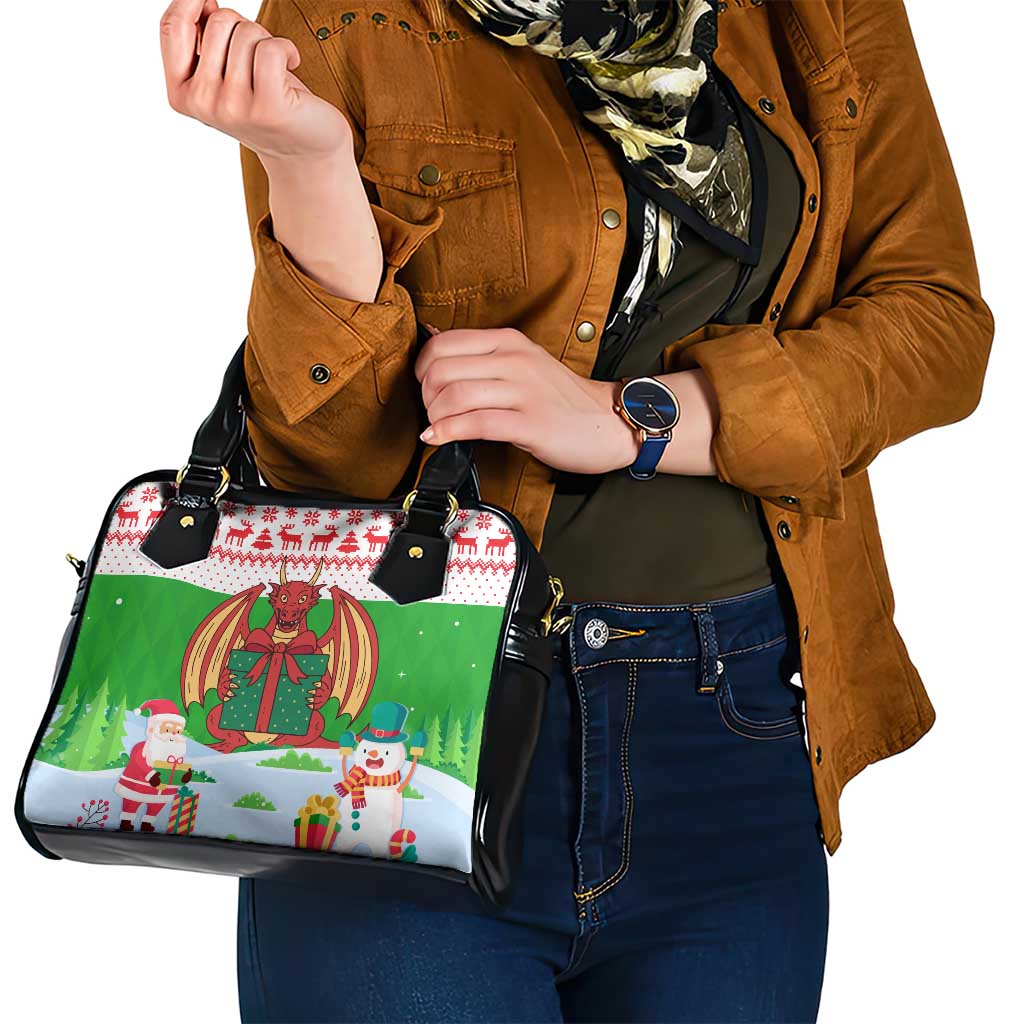Wales Christmas Shoulder Handbag with Red Dragon Gift and Holiday Crest Snow Scene - Wonder Print Shop