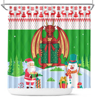 Wales Christmas Shower Curtain with Red Dragon Gift and Holiday Crest Snow Scene - Wonder Print Shop