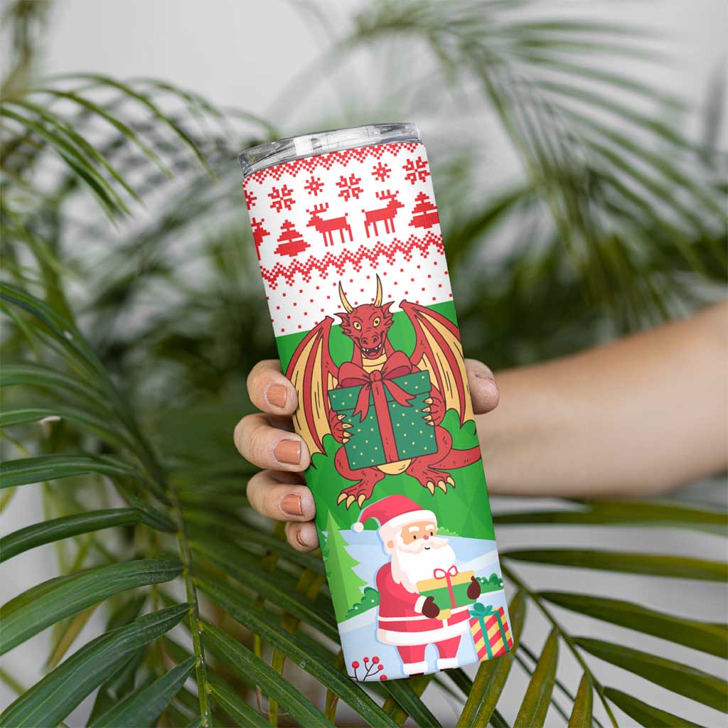 Wales Christmas Skinny Tumbler with Red Dragon Gift and Holiday Crest Snow Scene - Wonder Print Shop