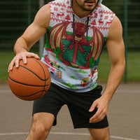 Wales Christmas Sleeveless Hoodie with Red Dragon Gift and Holiday Crest Snow Scene - Wonder Print Shop