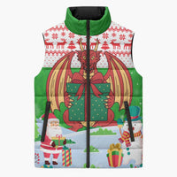 Wales Christmas Sleeveless Puffer Jacket with Red Dragon Gift and Holiday Crest Snow Scene - Wonder Print Shop