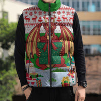 Wales Christmas Sleeveless Puffer Jacket with Red Dragon Gift and Holiday Crest Snow Scene - Wonder Print Shop