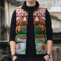 Wales Christmas Sleeveless Puffer Jacket with Red Dragon Gift and Holiday Crest Snow Scene - Wonder Print Shop