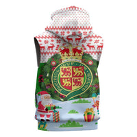 Wales Christmas Sleeveless Zip Hoodie with Red Dragon Gift and Holiday Crest Snow Scene - Wonder Print Shop