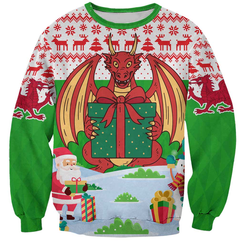 Wales Christmas Sweatshirt with Red Dragon Gift and Holiday Crest Snow Scene - Wonder Print Shop