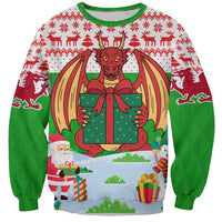 Wales Christmas Sweatshirt with Red Dragon Gift and Holiday Crest Snow Scene - Wonder Print Shop