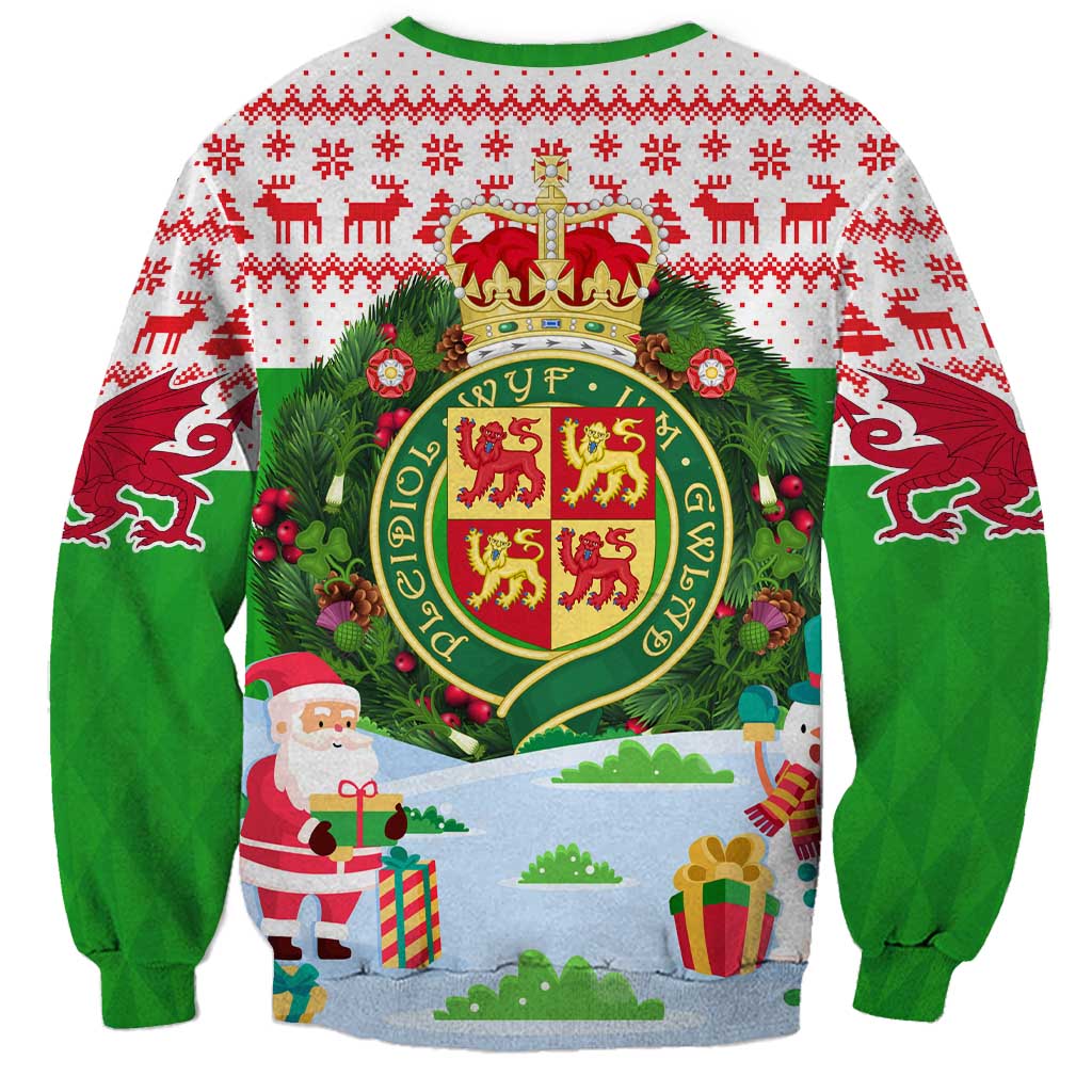 Wales Christmas Sweatshirt with Red Dragon Gift and Holiday Crest Snow Scene - Wonder Print Shop