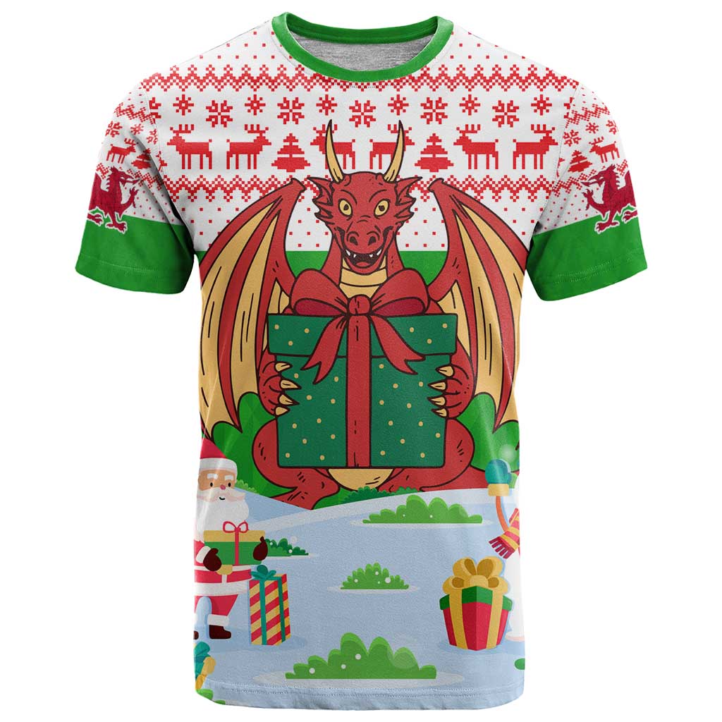 Wales Christmas T Shirt with Red Dragon Gift and Holiday Crest Snow Scene - Wonder Print Shop