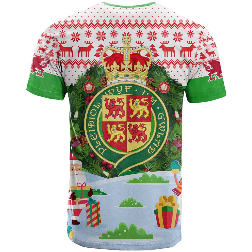 Wales Christmas T Shirt with Red Dragon Gift and Holiday Crest Snow Scene - Wonder Print Shop