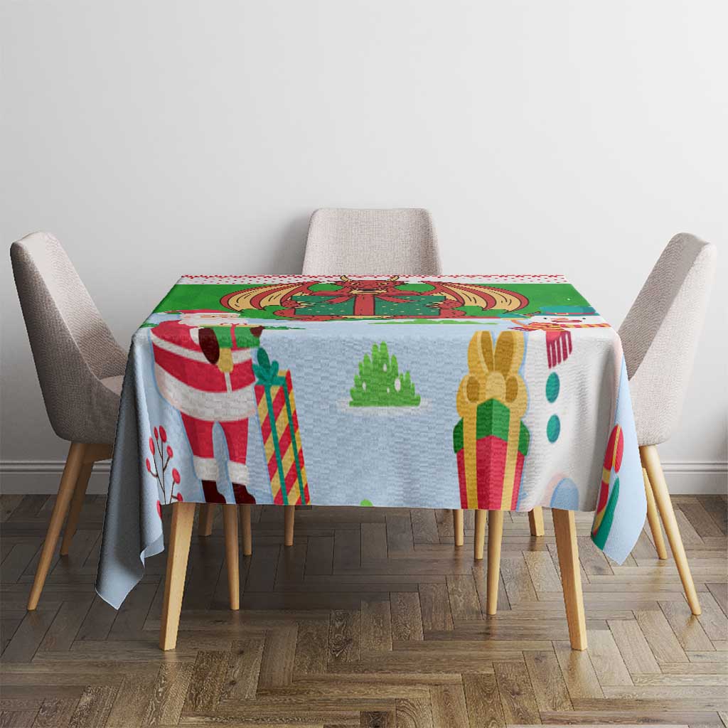 Wales Christmas Tablecloth with Red Dragon Gift and Holiday Crest Snow Scene - Wonder Print Shop