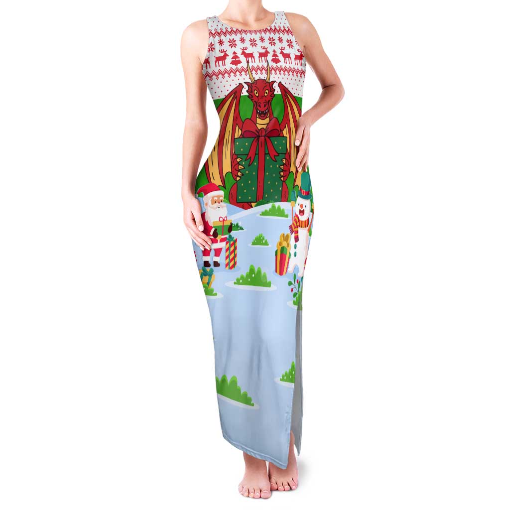 Wales Christmas Tank Maxi Dress with Red Dragon Gift and Holiday Crest Snow Scene - Wonder Print Shop