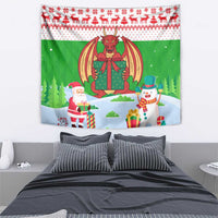 Wales Christmas Tapestry with Red Dragon Gift and Holiday Crest Snow Scene - Wonder Print Shop