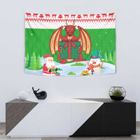 Wales Christmas Tapestry with Red Dragon Gift and Holiday Crest Snow Scene - Wonder Print Shop